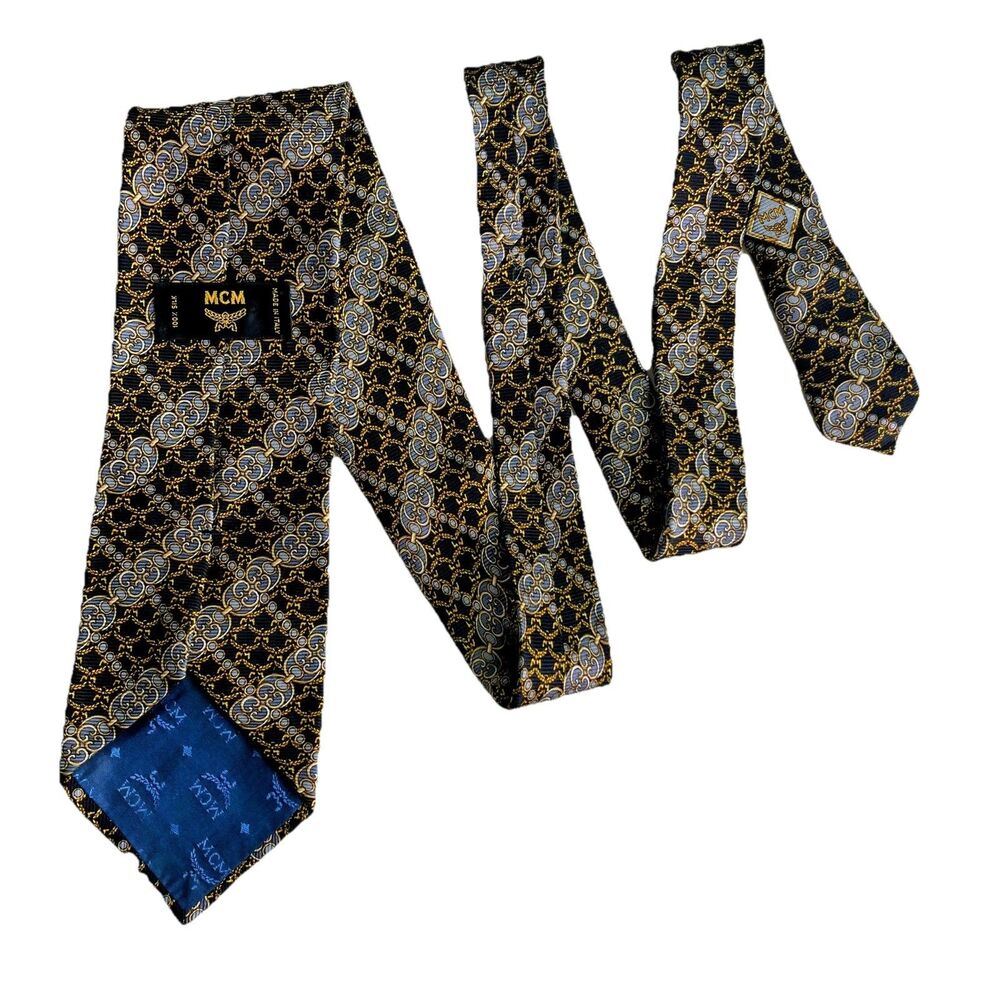 MCM Luxury Silk Paisley Tie Gold Black n Blue Elegant Formalwear Made In Italy - Picture 3 of 7